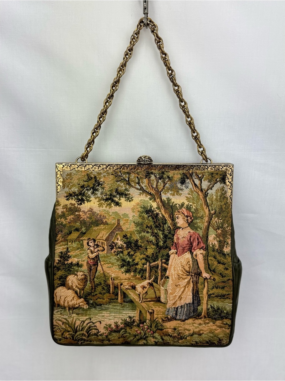 Handmade Tapestry Scene Vintage Kurt Chambre Top-Handle Bag 1950’s RARE!
